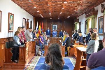  La profesora Celia Jiménez pone voz en el Pleno al manifiesto institucional contra la violencia machista (Foto TA)